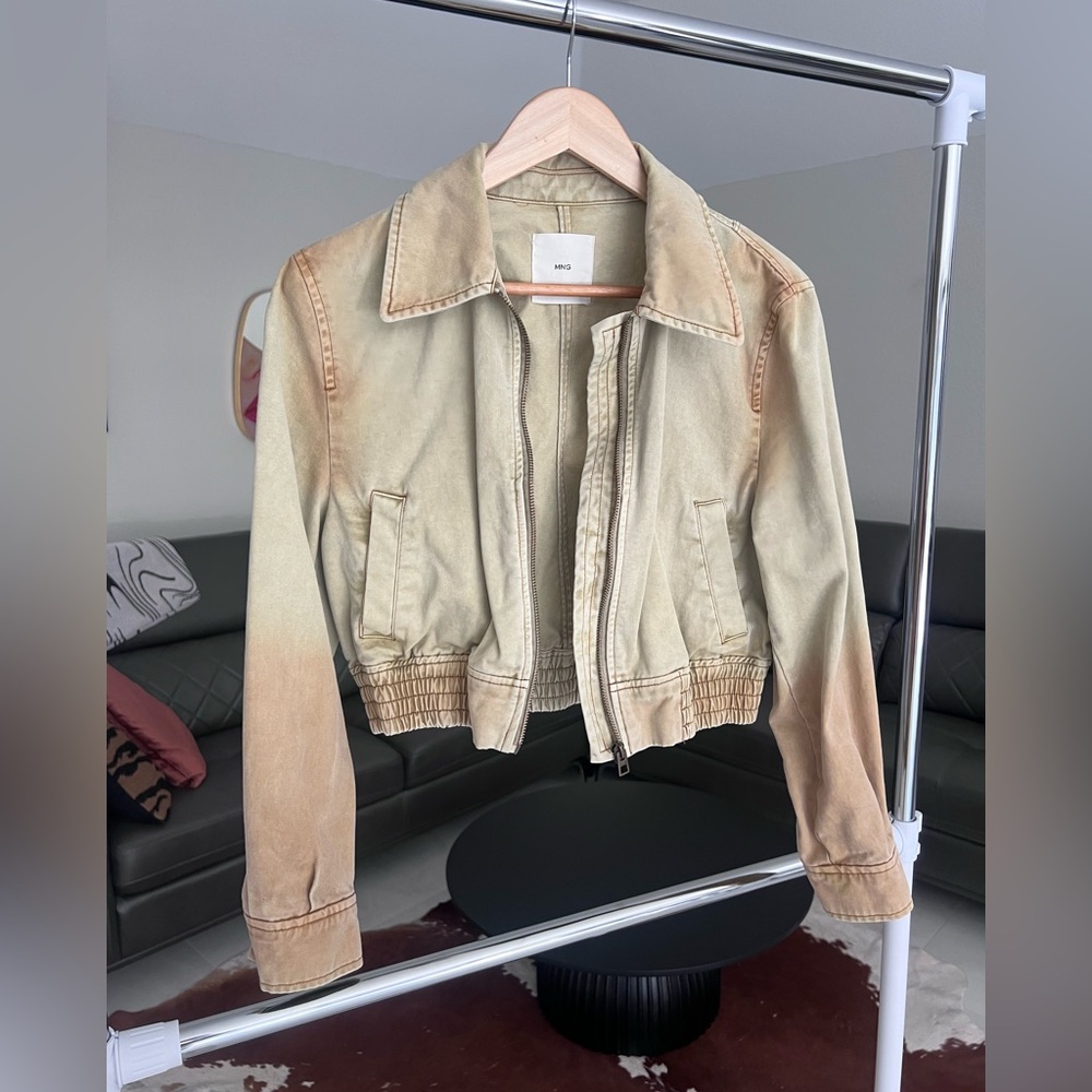 Mango washed beige tan Bomber jacket Sz S